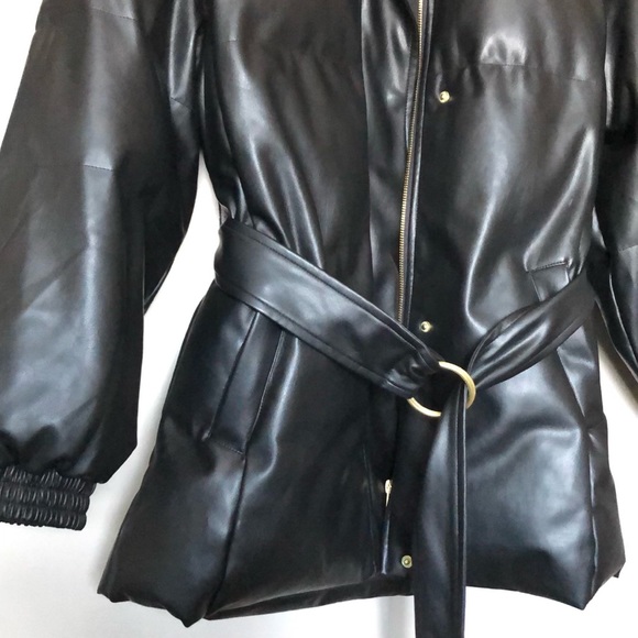 Vegan Leather Puffer Jacket + Belt - Picture 4 of 9